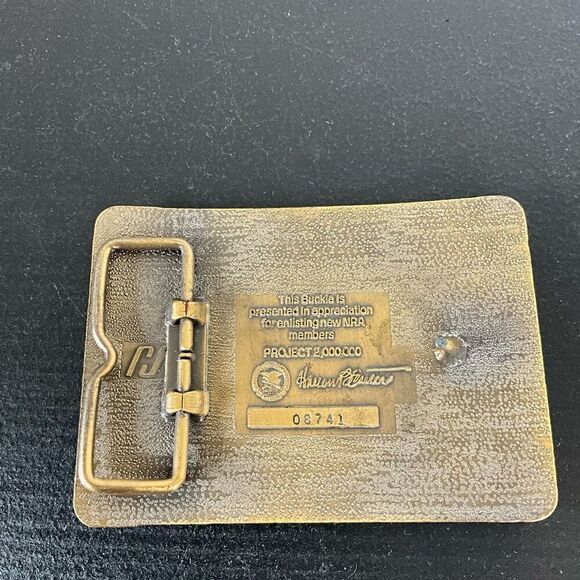Vintage 1980 Vote Gun Rights NRA Member Belt Buckle Project Two Million Brass - Picture 2 of 3